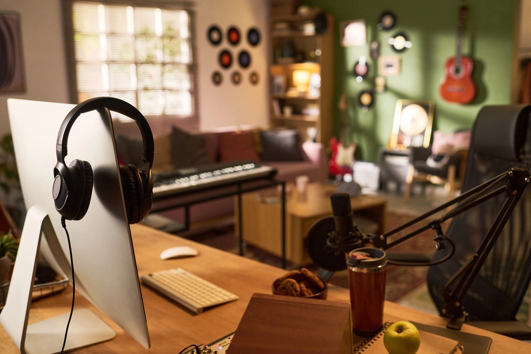 Podcast studio equipment and recording setup