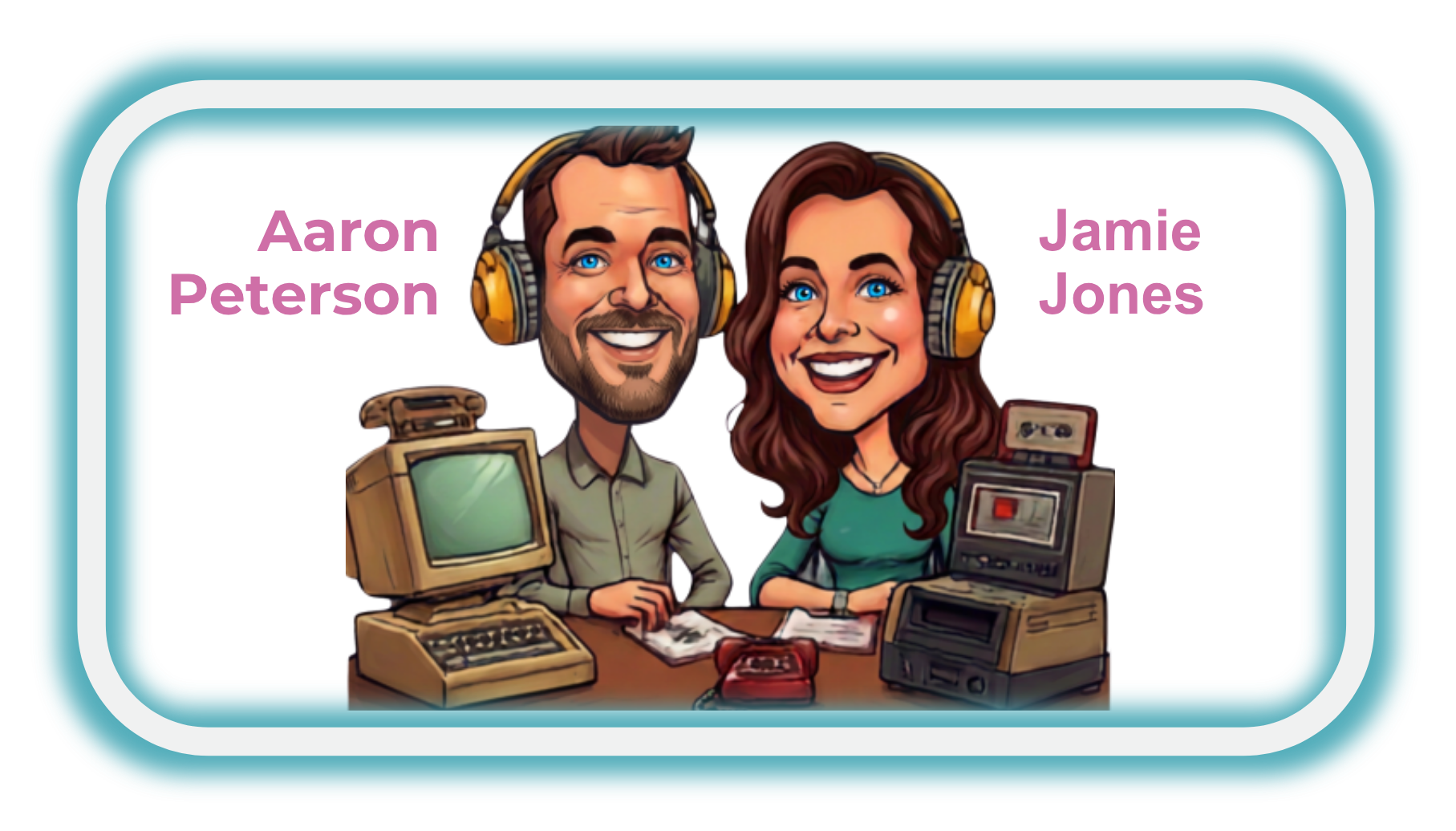 Caricature illustration of Aaron Peterson and Jamie Jones